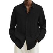 Bufgaceh Men's Fashion Cuban Guayabera Linen Shirts Casual Button Down Shirt Long Sleeve Lightweight Summer Beach Shirts